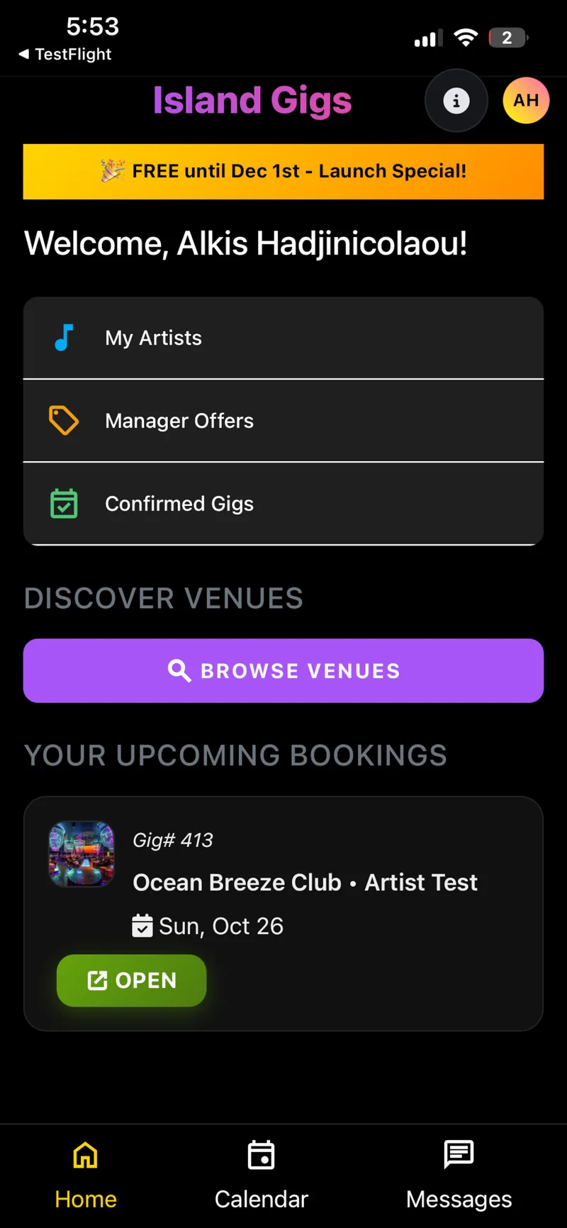 Island Gigs app screenshot 2 of 8